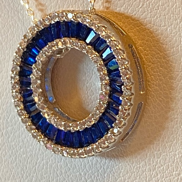 Silver w/Blue Circle Pendant on 925 Italy Chain 18 - Picture 10 of 13